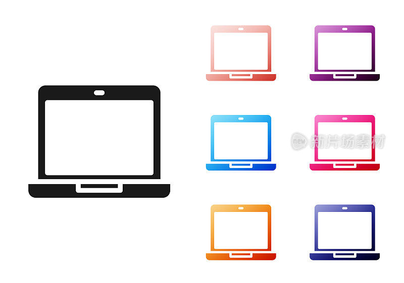 Black Laptop icon isolated on white background. Computer notebook with empty screen sign. Set icons colorful. Vector Illustration
